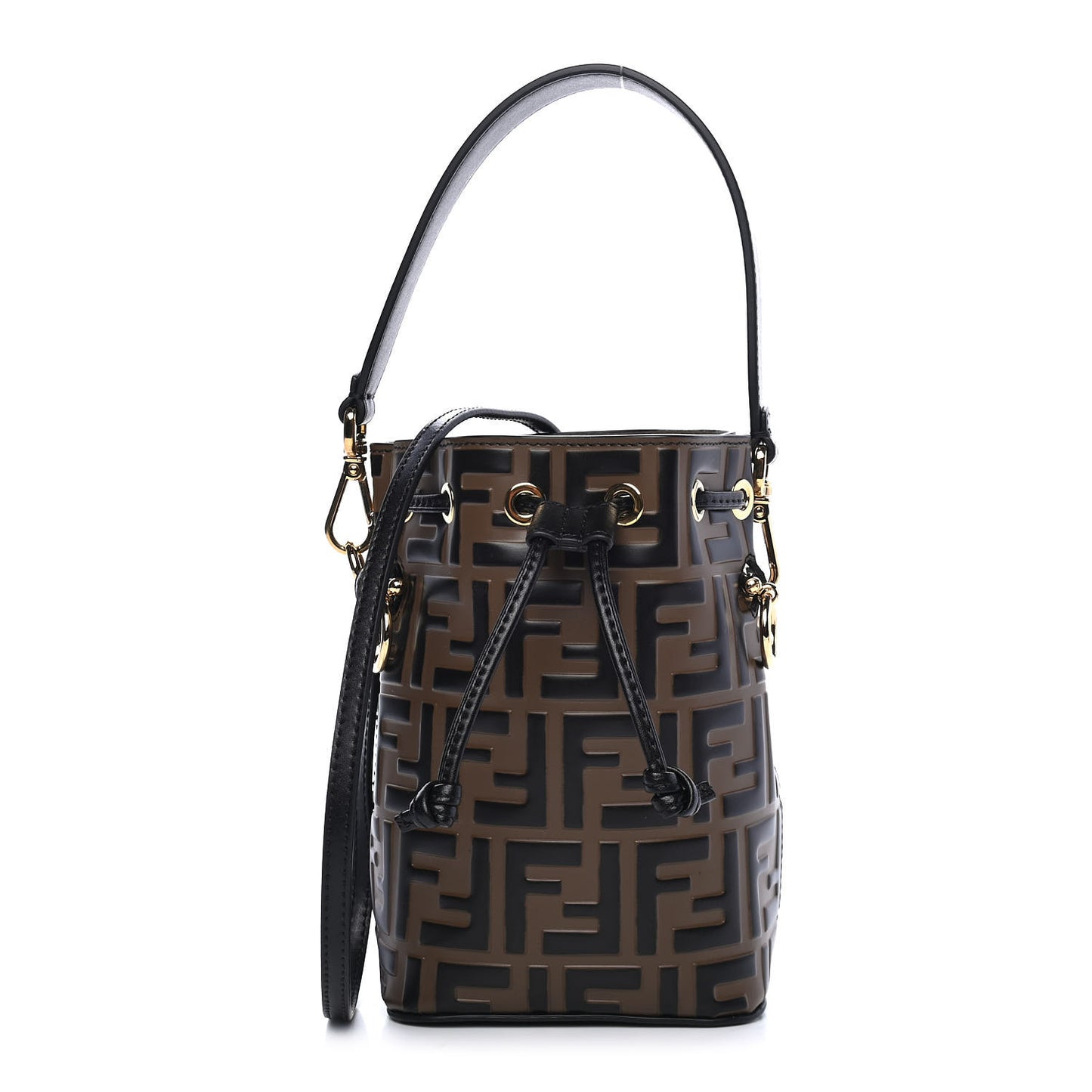 Vitello Liberty F is Fendi Bi-Color FF 1974 Embossed Mini Mon Tresor Bucket Bag Maya Black