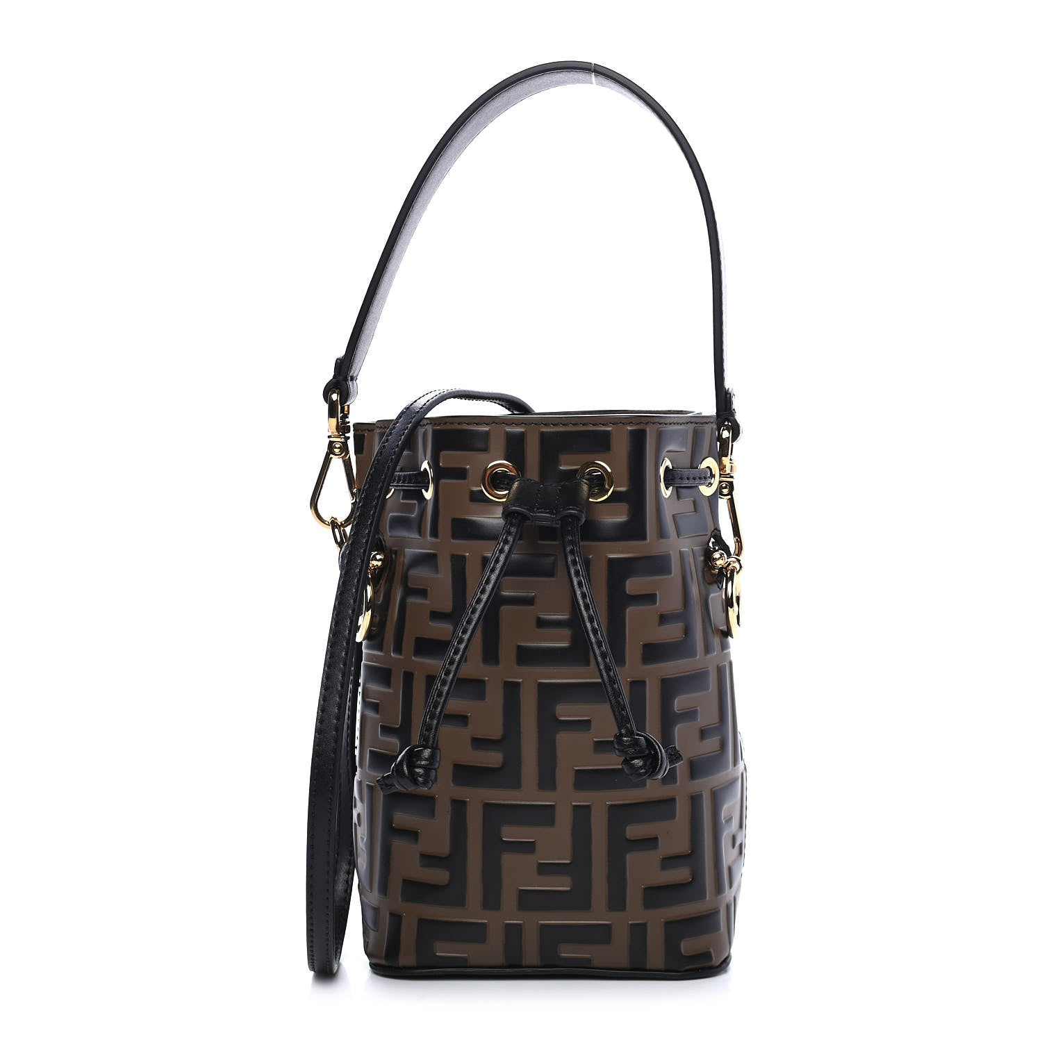 Fendi Vitello Liberty F is Fendi Bi-Color FF 1974 Embossed Mini Mon Tresor Bucket Bag Maya Black 1 of 9