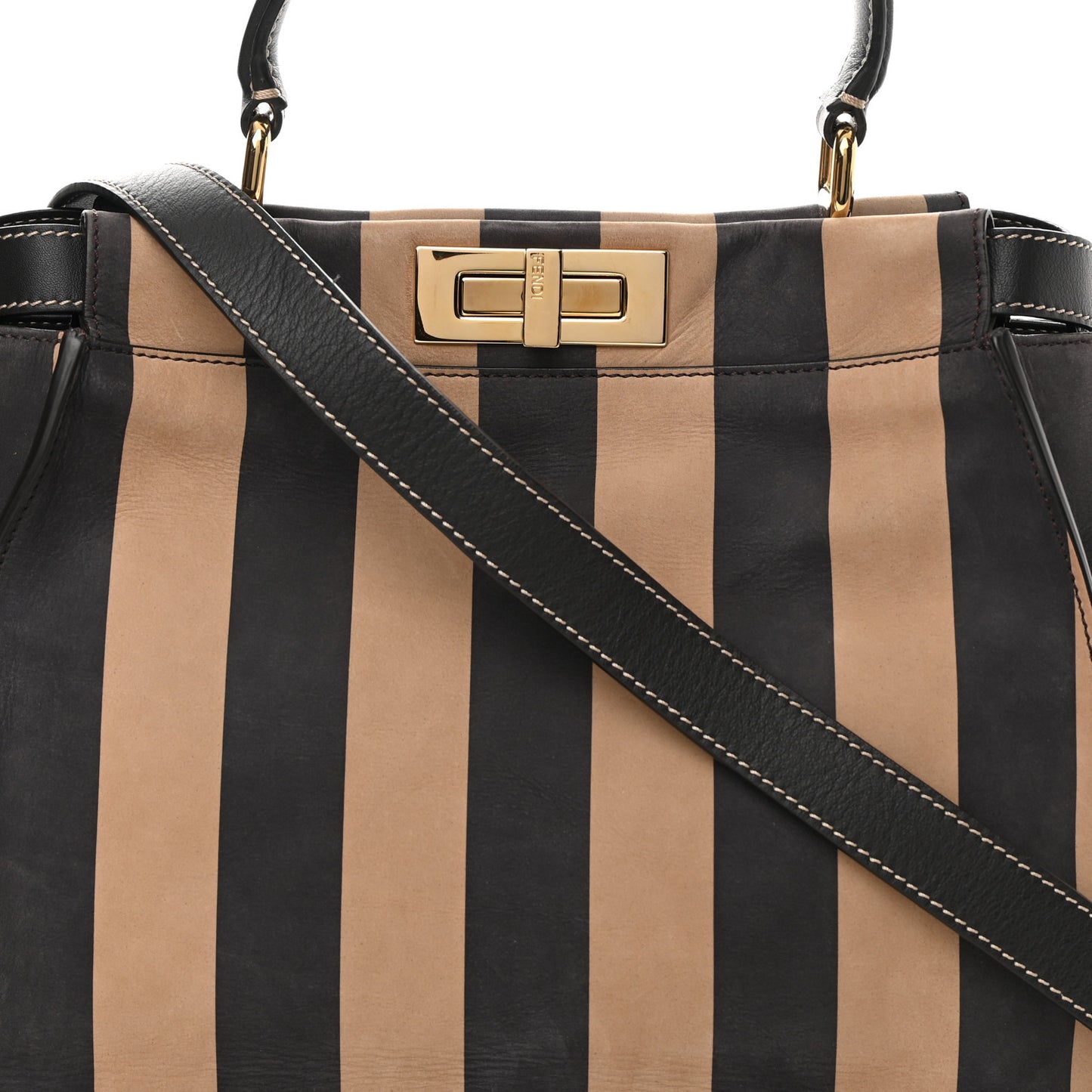 Vitello Nabuk Seta Pequin Medium Peekaboo Iconic Satchel Tobacco Moro Ebano
