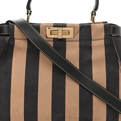 Fendi Vitello Nabuk Seta Pequin Medium Peekaboo Iconic Satchel Tobacco Moro Ebano 9 of 14