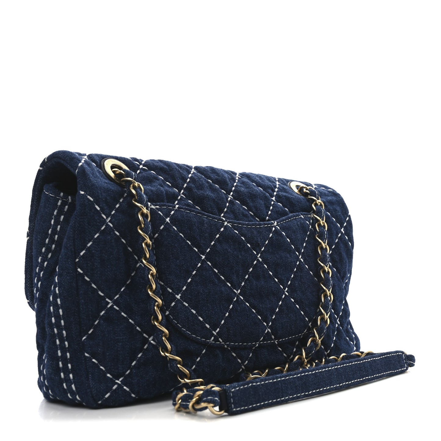 Denim Quilted Medium Denim Trip Single Flap Blue