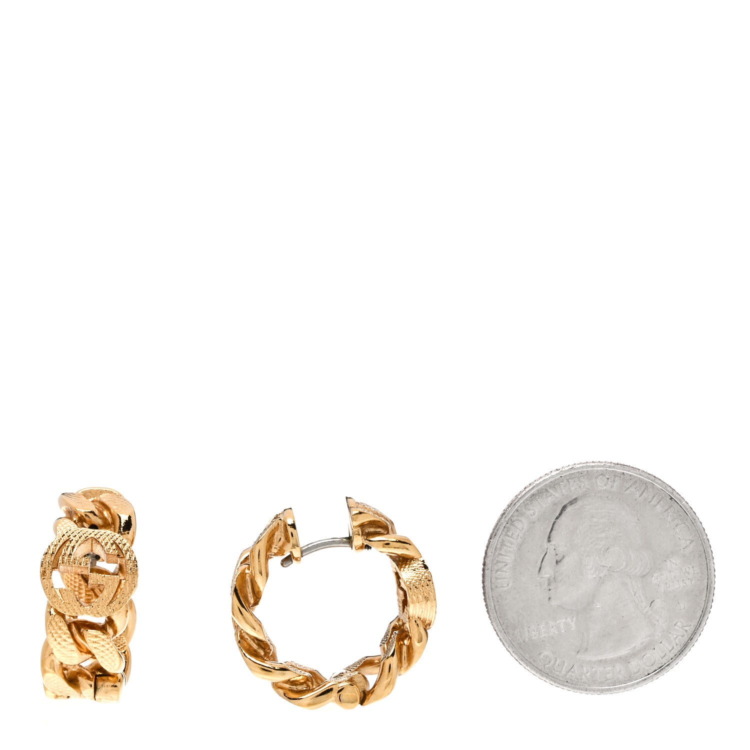 Gucci Metal Interlocking G Gourmette Chain Hoop Earrings Gold 2 of 5