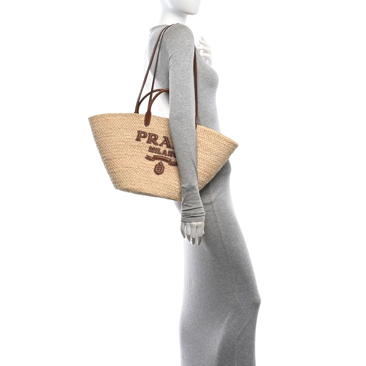 Palmitto Vitello Woven Braided Large Basket Tote Bag Naturale Cognac