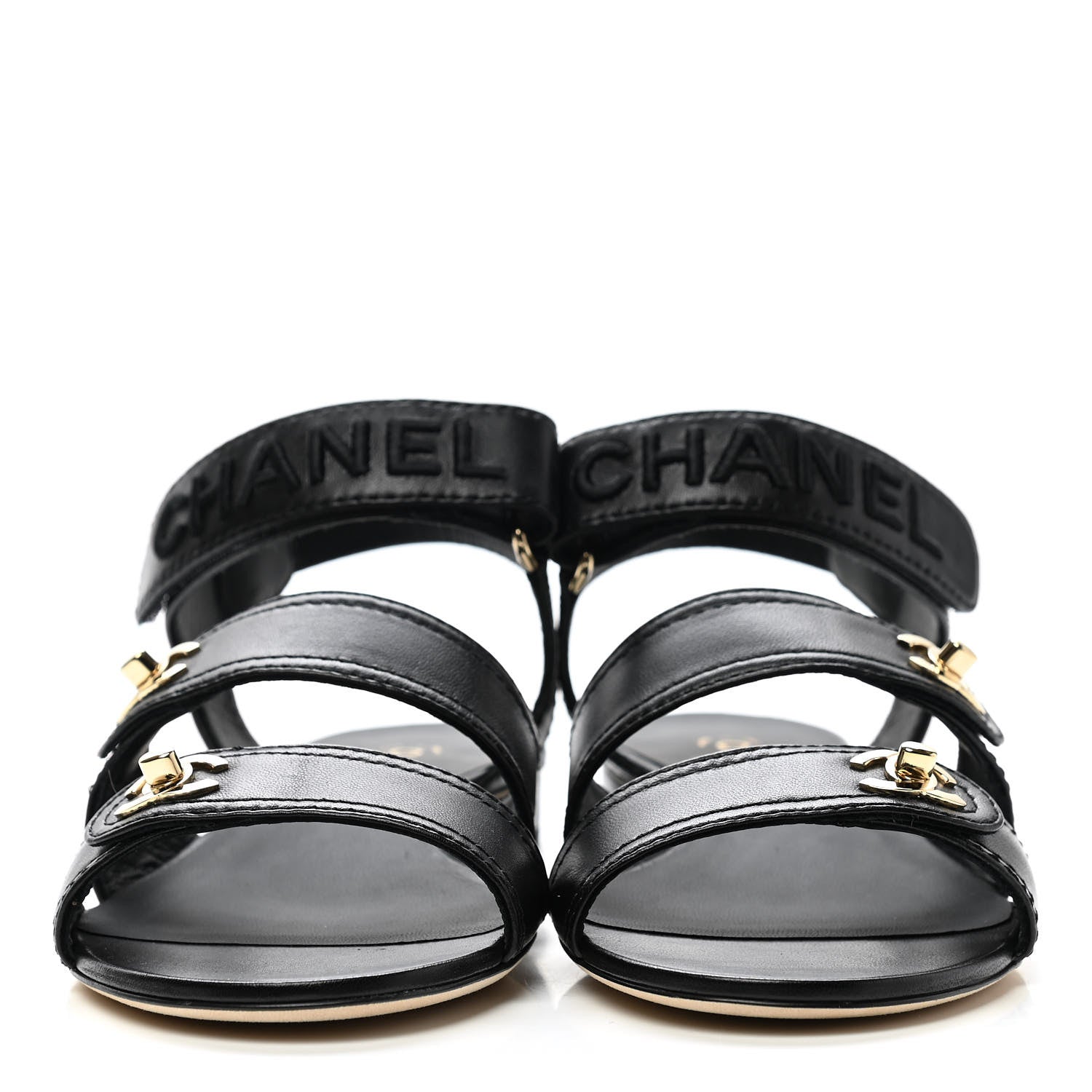 Chanel Lambskin Logo CC Turnlock Sandals 36 Black 2 of 9