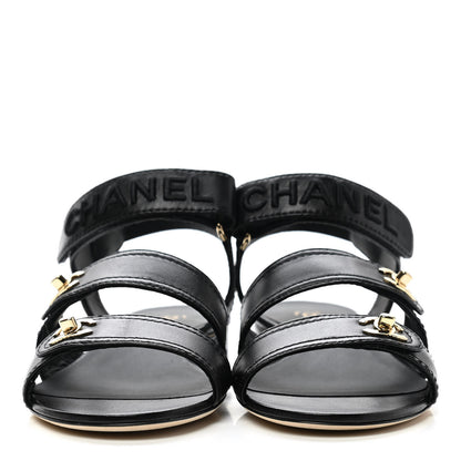 Chanel Lambskin Logo CC Turnlock Sandals 36 Black 2 of 9