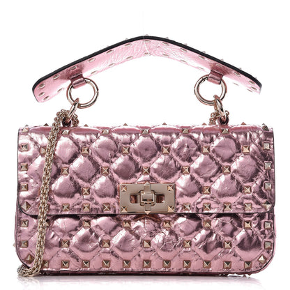 Valentino Garavani Metallic Wrinkled Lambskin Small Rockstud Spike Shoulder Bag Lipstick 1 of 8