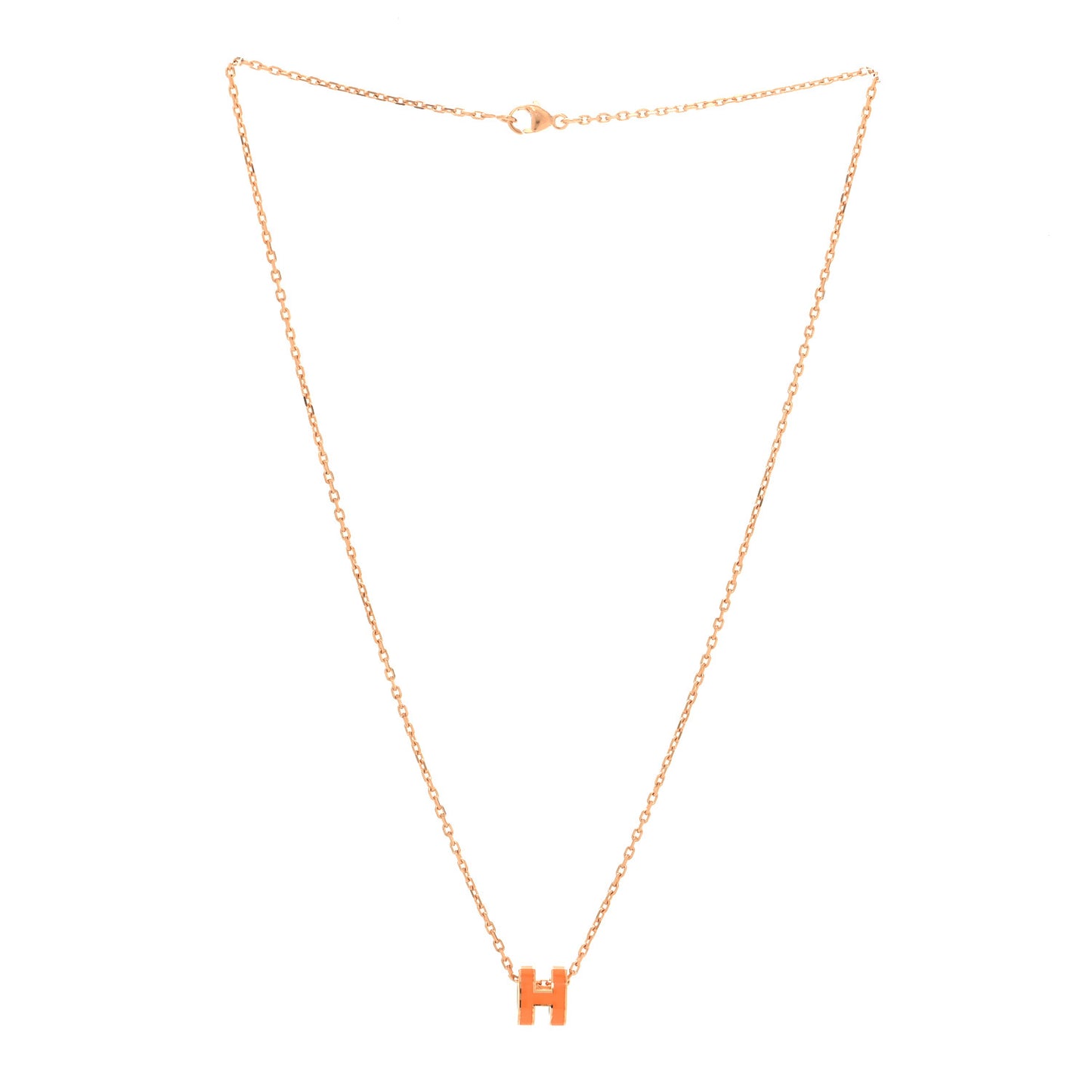 Lacquered Rose Gold Mini Pop H Pendant Necklace Orange Soie