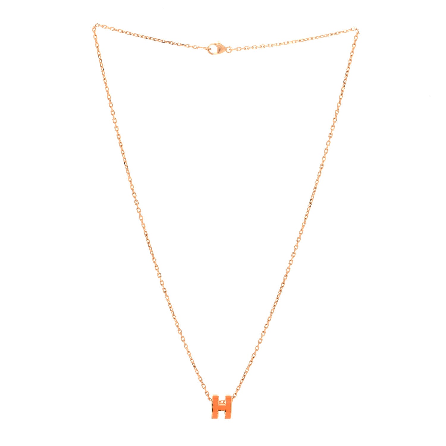 Hermes Lacquered Rose Gold Mini Pop H Pendant Necklace Orange Soie 3 of 6