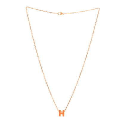 Hermes Lacquered Rose Gold Mini Pop H Pendant Necklace Orange Soie 3 of 6