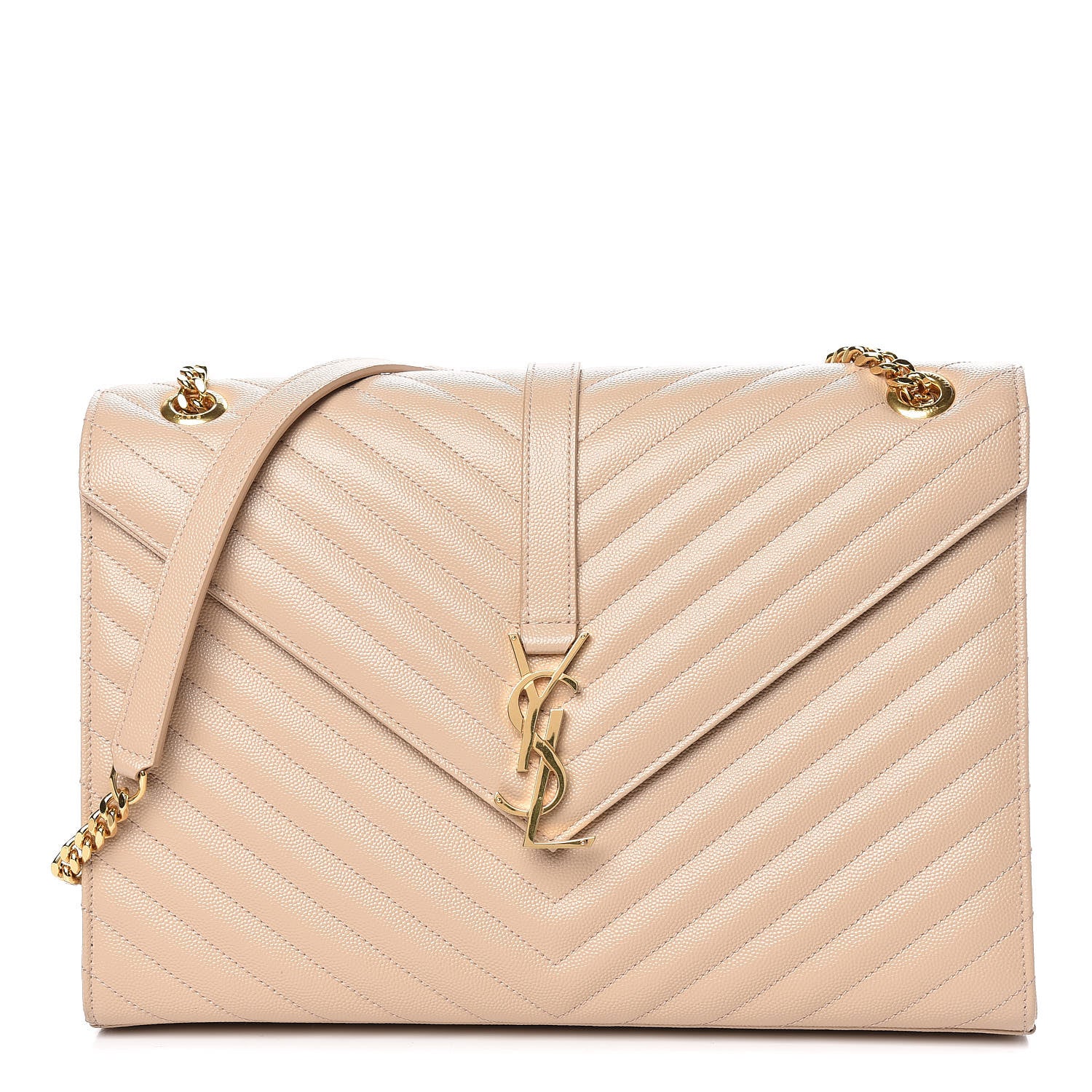 Saint Laurent Grain De Poudre Matelasse Chevron Large Monogram Satchel Dark Beige 1 of 10