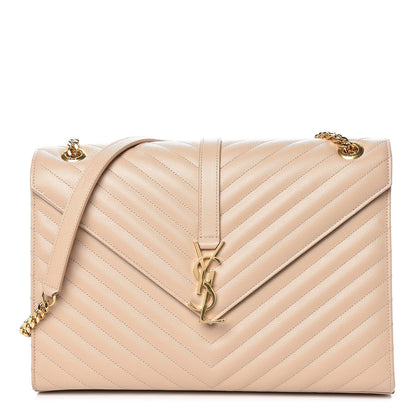 Saint Laurent Grain De Poudre Matelasse Chevron Large Monogram Satchel Dark Beige 1 of 10