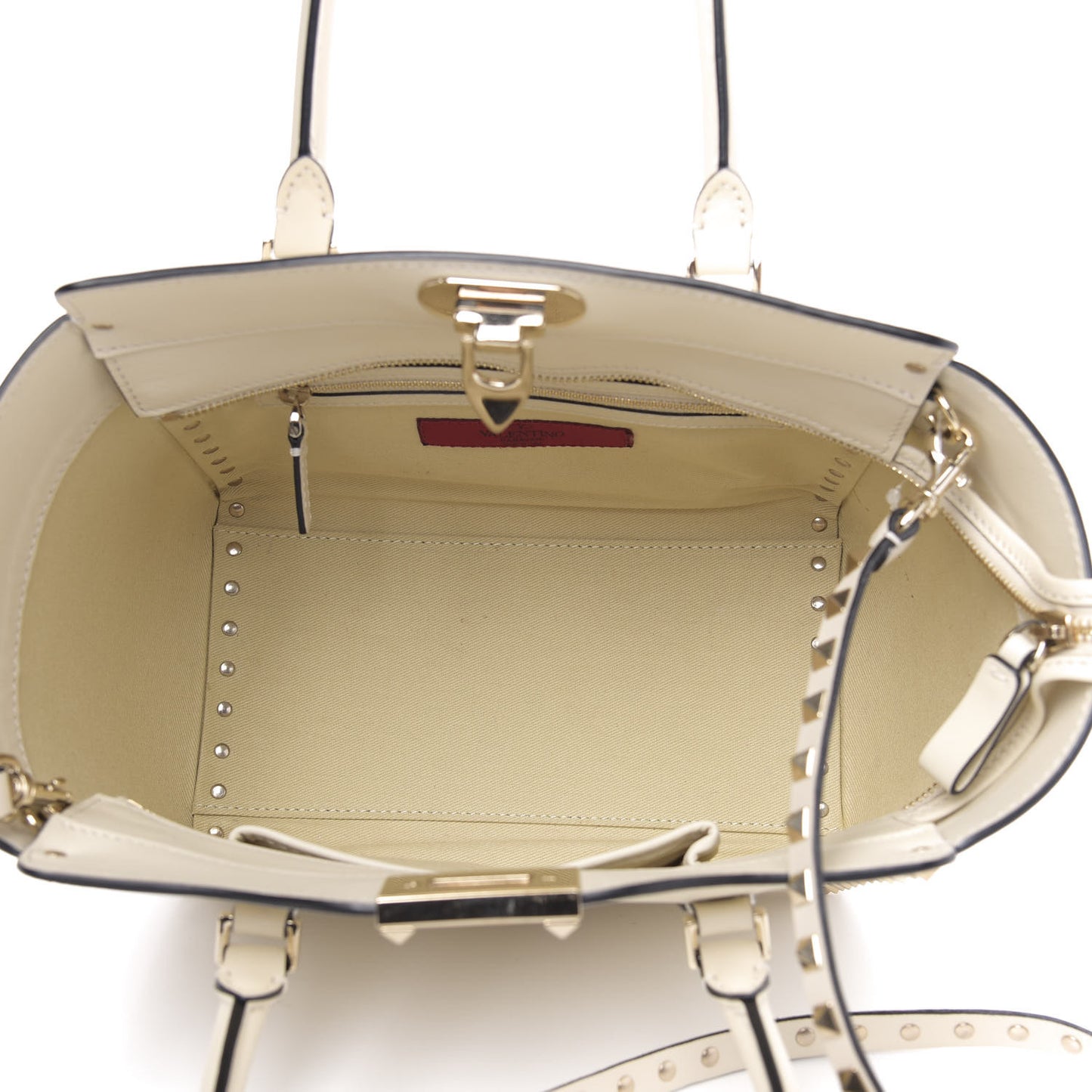 Vitello Small Rockstud Double Handle Tote Ivory