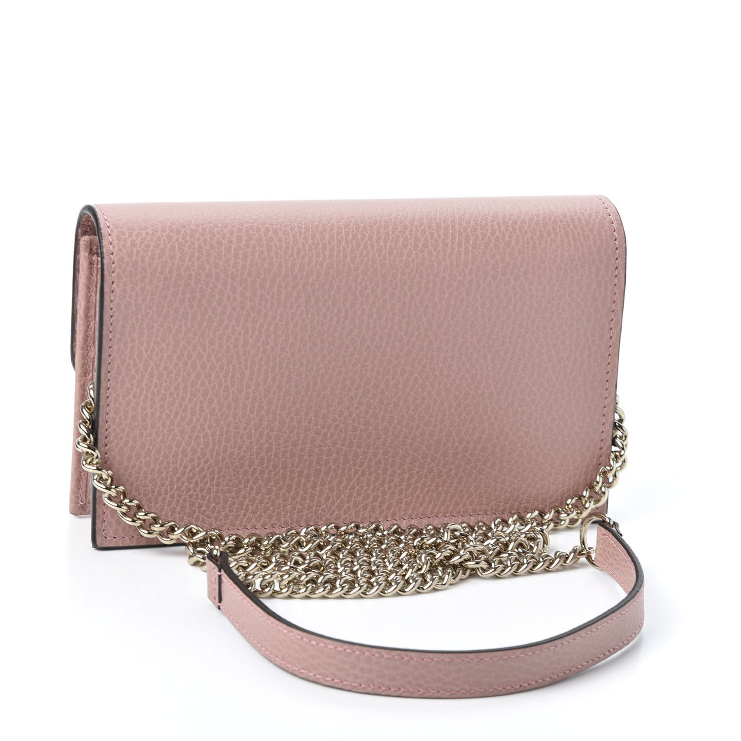 Dollar Calfskin Interlocking G Chain Wallet Soft Pink