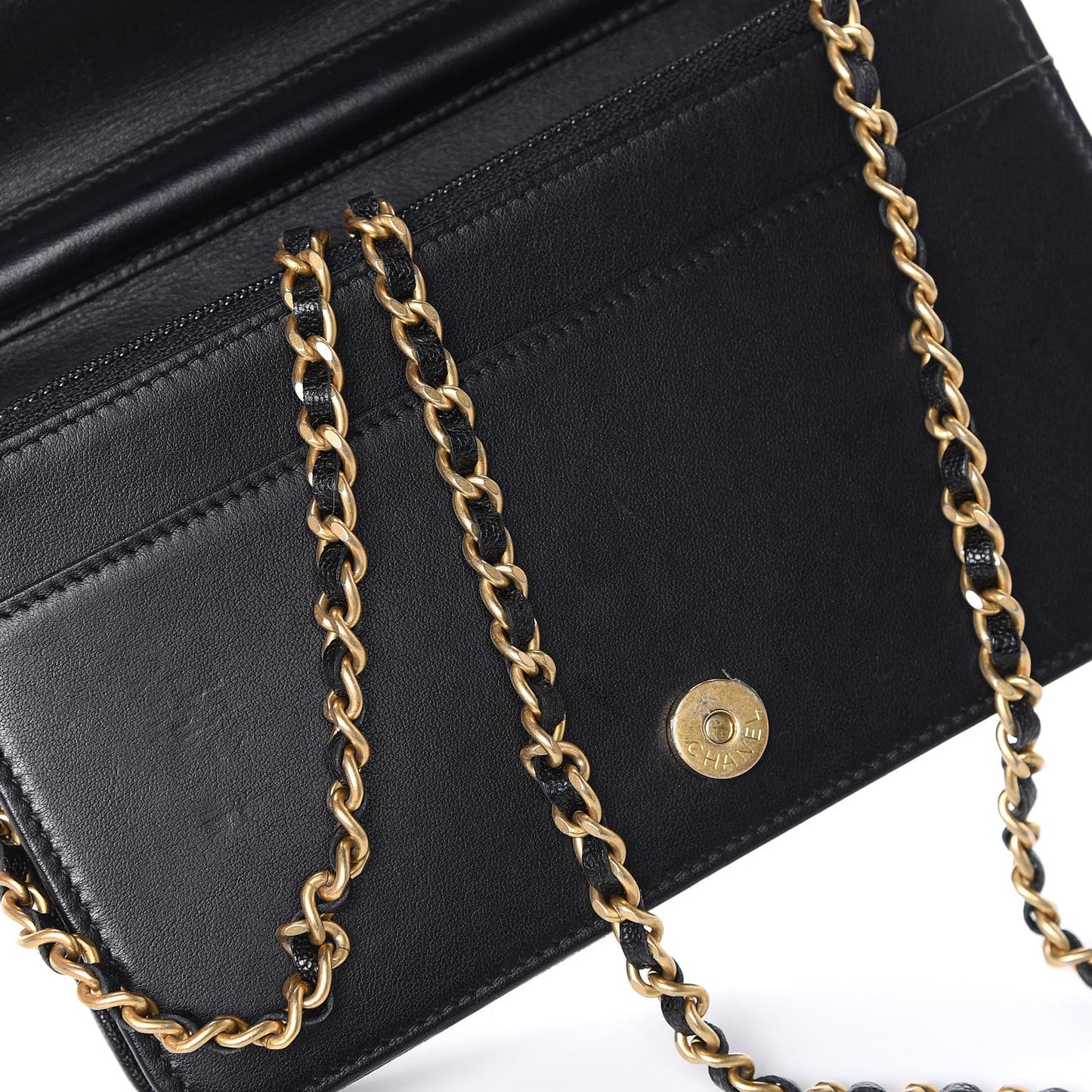 Caviar Chevron Quilted Boy Wallet On Chain WOC Black