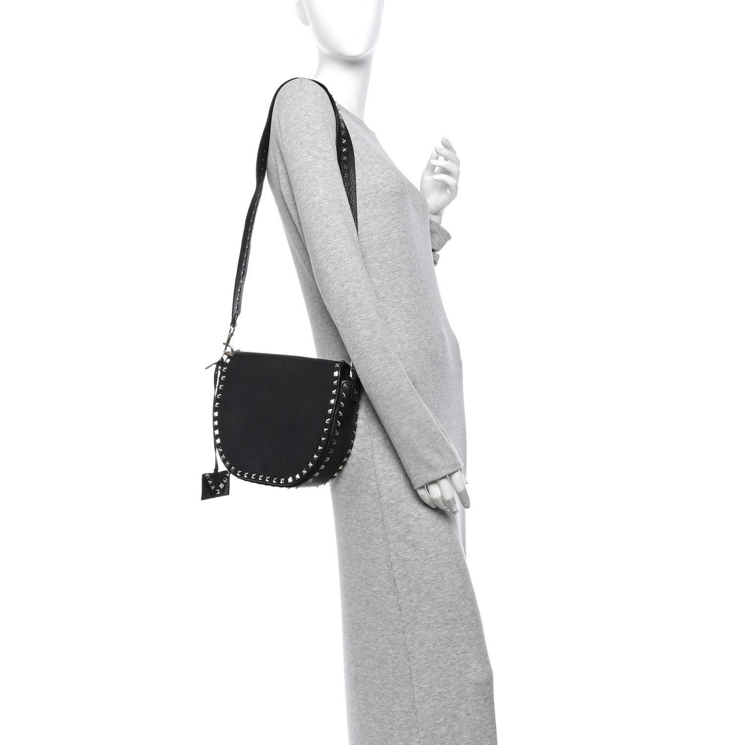 Valentino Garavani Grained Calfskin Rockstud Saddle Bag Black 2 of 14