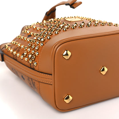 MCM Visetos Swarovski Crystal Studded Mini Drawstring Bucket Bag Cognac 8 of 9