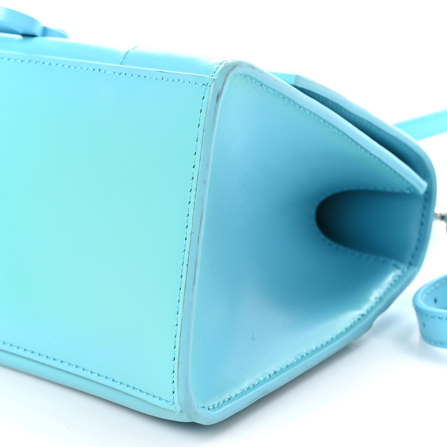 Shiny Box Calfskin Tonal B Hourglass Top Handle Bag Mini Azur