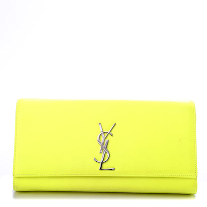 Saint Laurent Calfskin Classic Monogram Clutch Neon Yellow 1 of 11