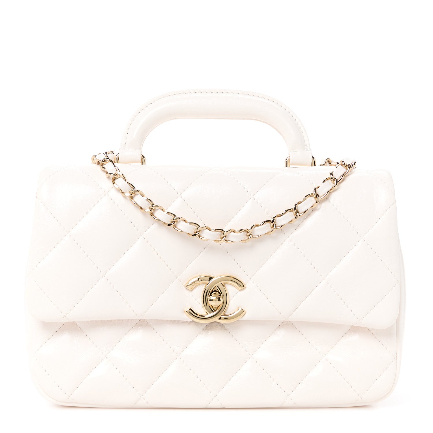 Chanel Shiny Lambskin Quilted Coco Trip Flap Bag White 1 of 11