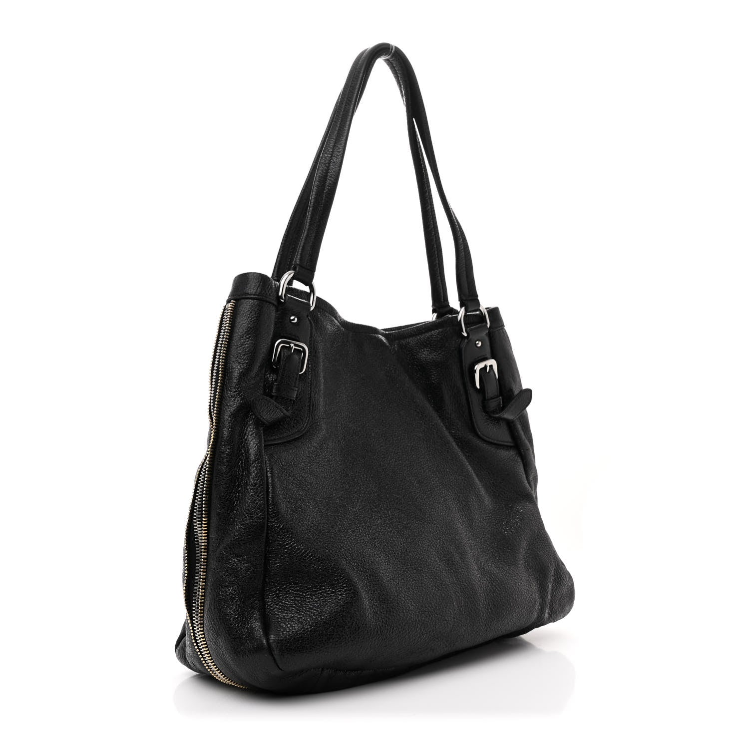 Prada Cervo Lux Side Zipper Tote Black 3 of 10