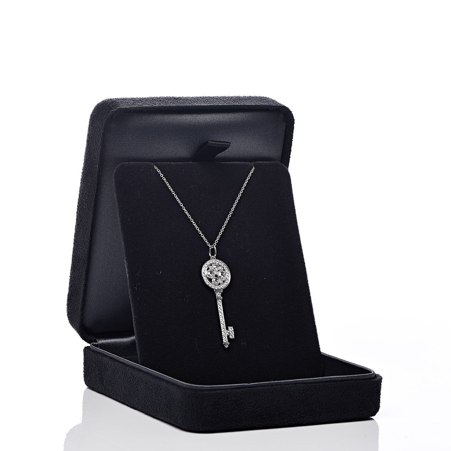 Platinum Diamond Cobblestone Key Charm Pendant Necklace
