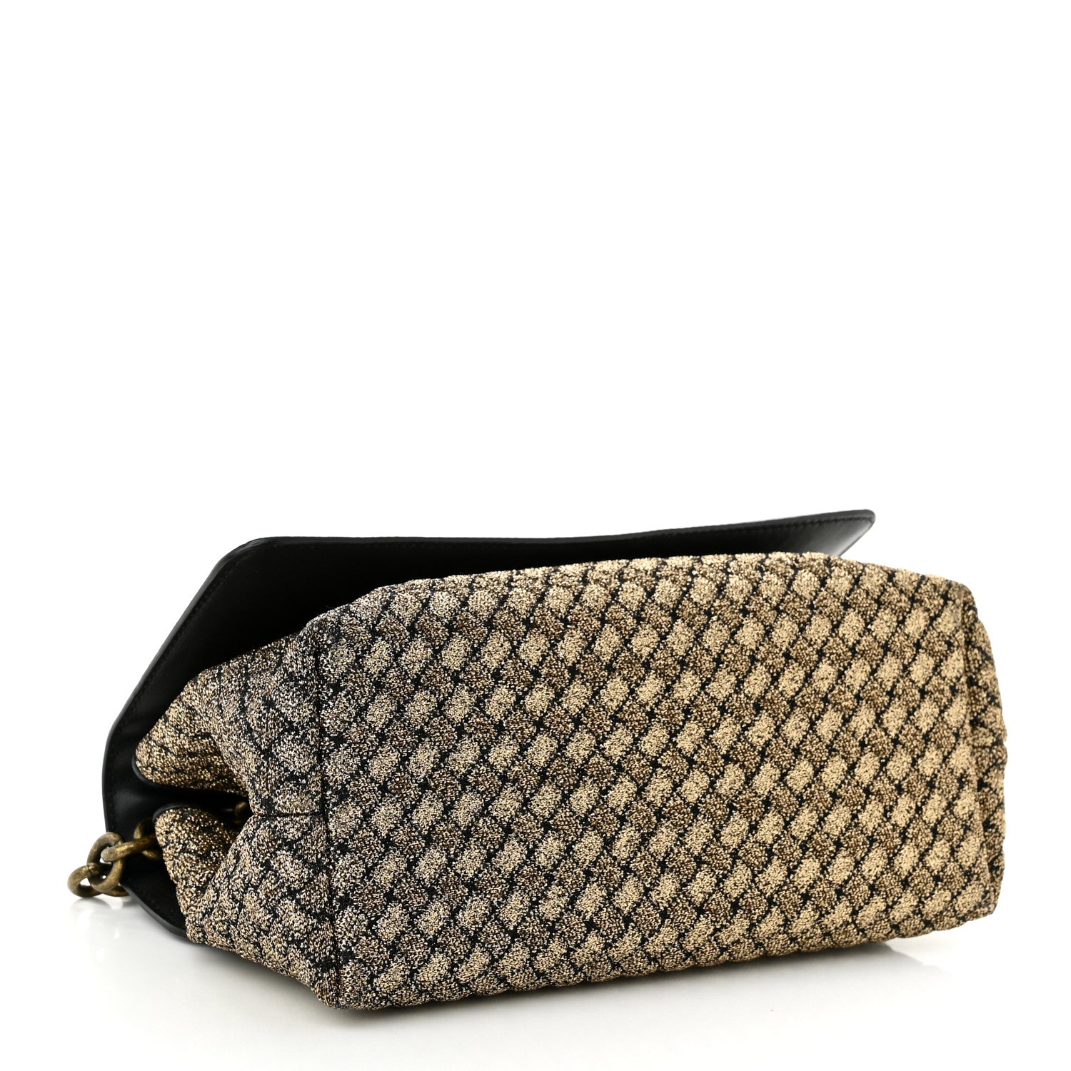 Bottega Veneta Metallic Wool Woven Patent Ayers Olimpia Knot Gold Black 5 of 10