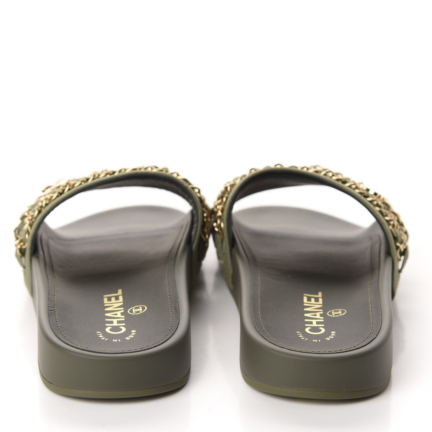 Chanel Canvas Chain Flat Sandals 38 Khaki 5 of 10