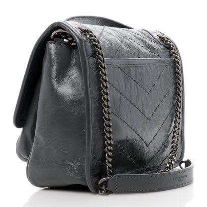 Saint Laurent Crinkled Calfskin Matelasse Monogram Baby Niki Chain Satchel Storm 3 of 11