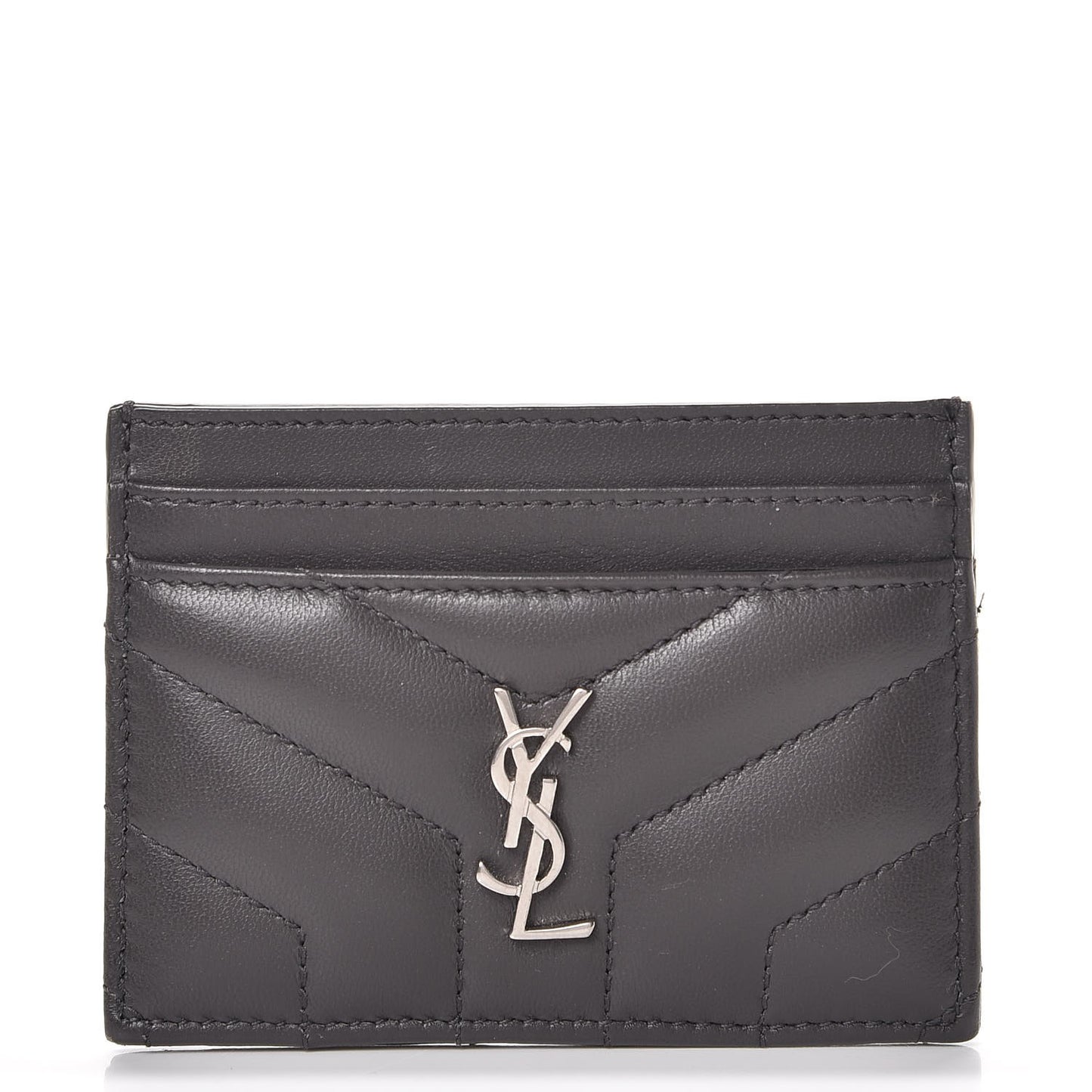 Calfskin Y Quilted Monogram LouLou Credit Card Case Asphalt
