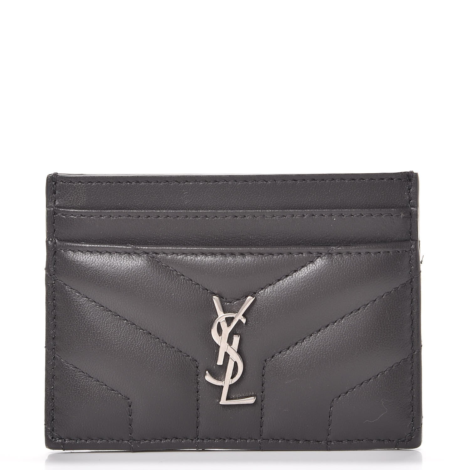 Saint Laurent Calfskin Y Quilted Monogram LouLou Credit Card Case Asphalt 1 of 10
