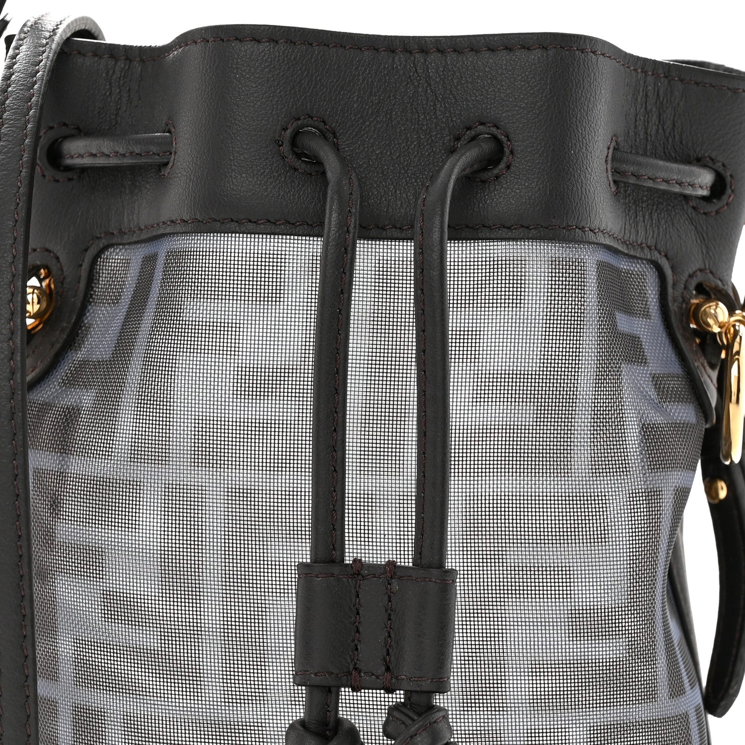 Fendi Mesh Vitello Grace F is Fendi FF 1974 Mini Mon Tresor Bucket Bag Azzurro Black Ebano 9 of 11