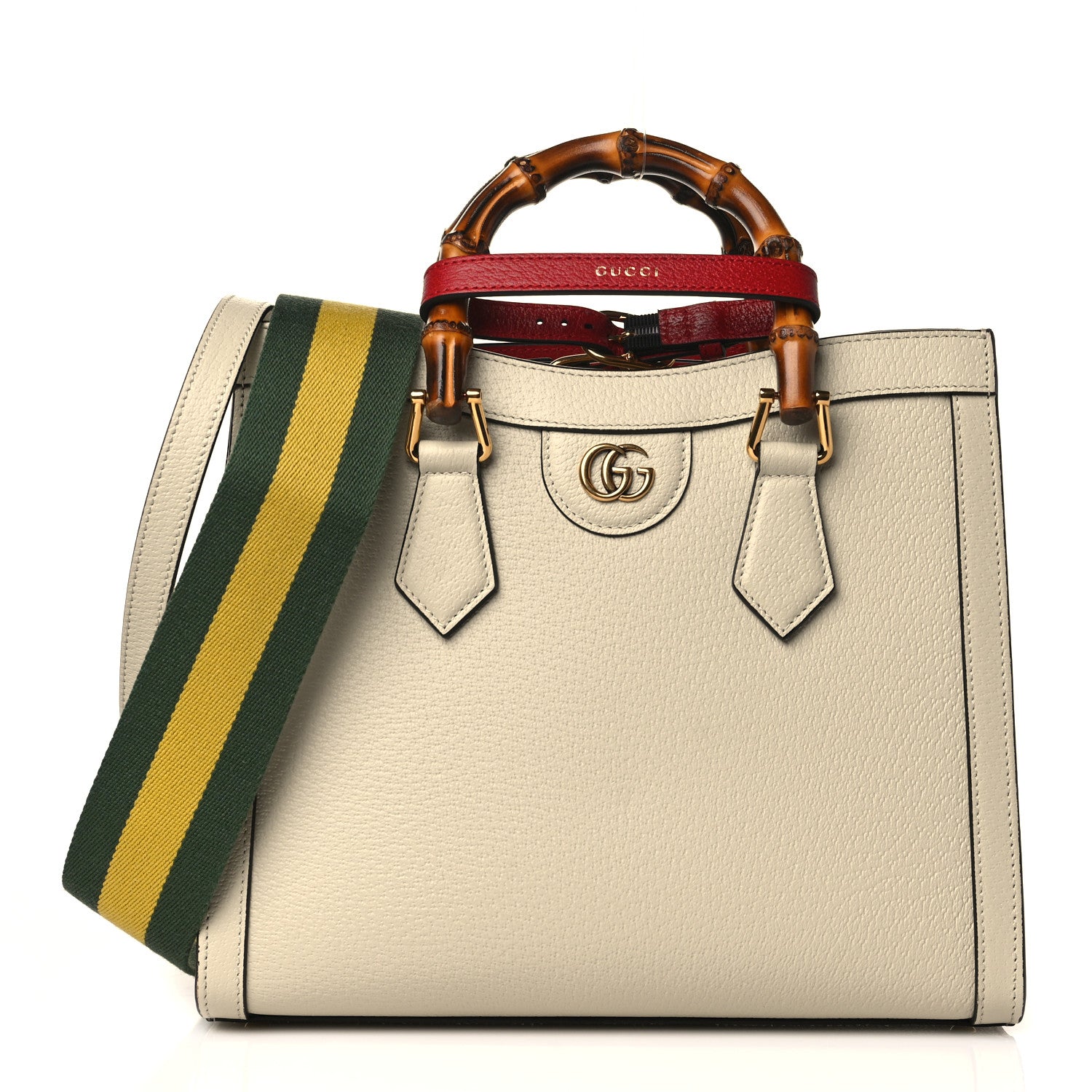 Gucci Textured Dollar Calfskin Web Small Diana Tote Bag Mystic White 1 of 11