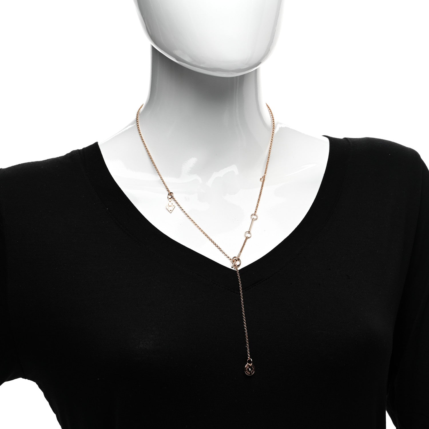 Hermes 18K Rose Gold Diamond Gambade Necklace 2 of 4