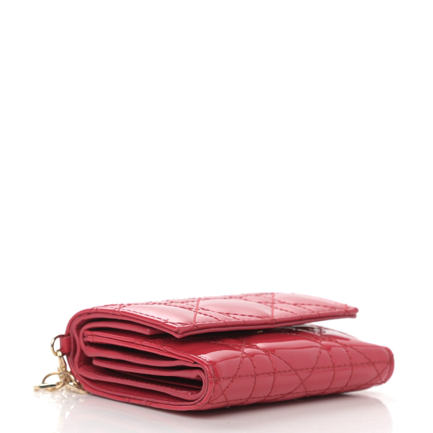Patent Cannage Lady Dior Lotus Wallet Red