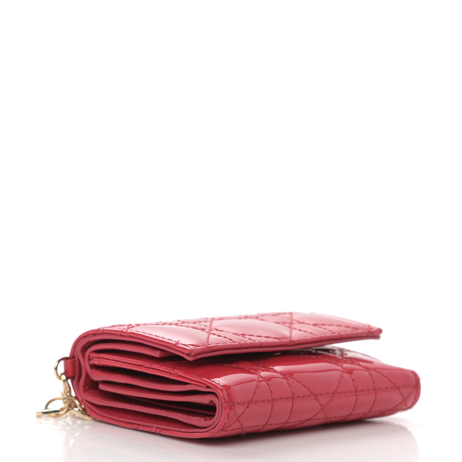 Christian Dior Patent Cannage Lady Dior Lotus Wallet Red 4 of 9