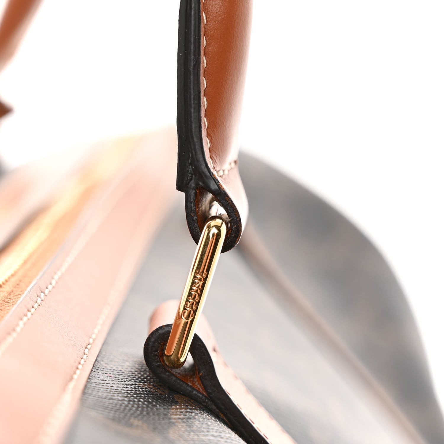 Celine Triomphe Canvas Calfskin Boston Bag Tan 10 of 10