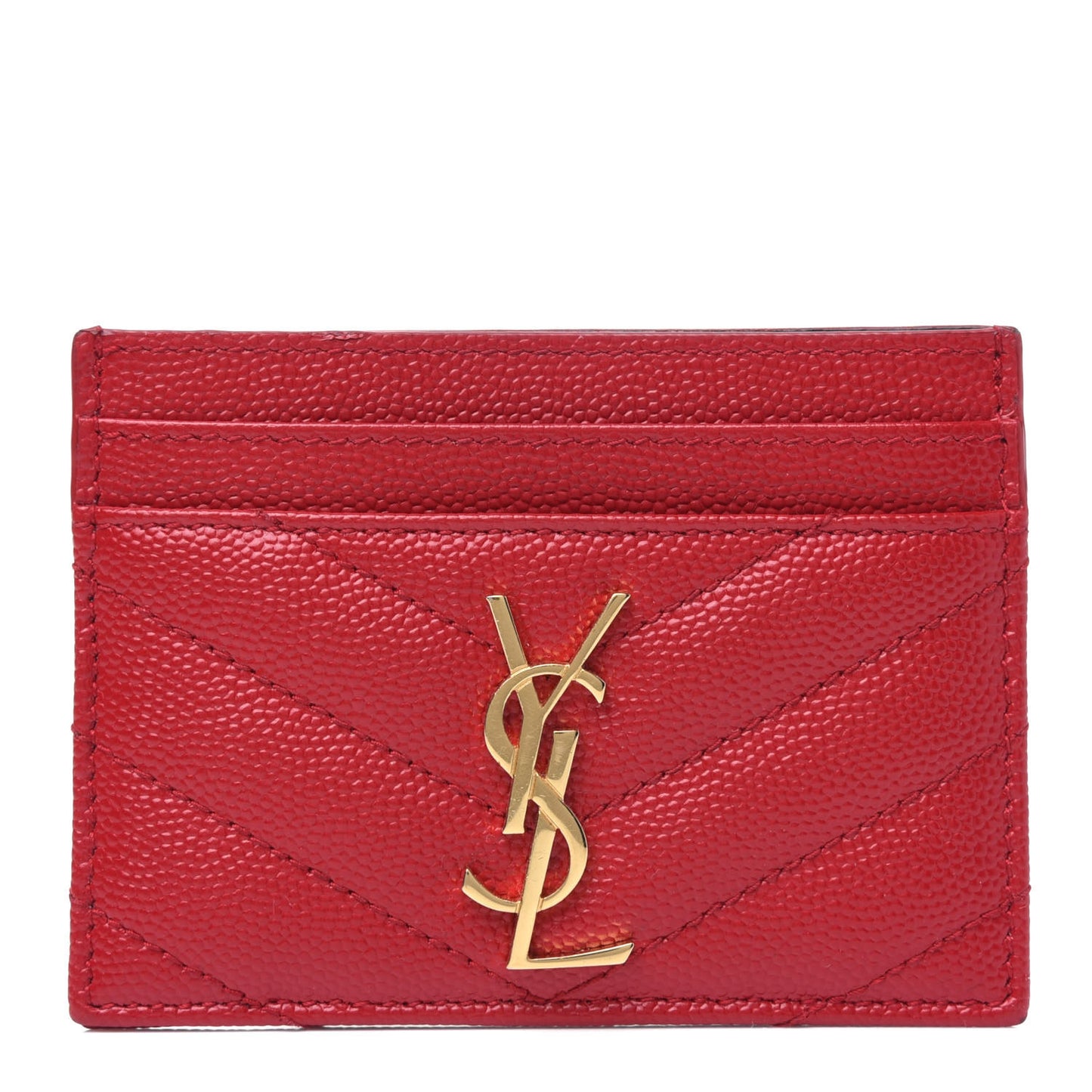 Grain De Poudre Matelasse Chevron Monogram Credit Card Case New Red