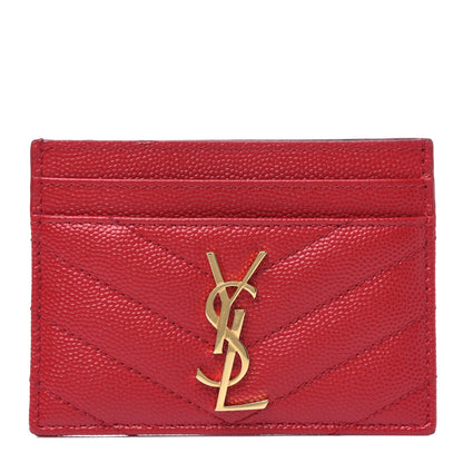 Saint Laurent Grain De Poudre Matelasse Chevron Monogram Credit Card Case New Red 1 of 3