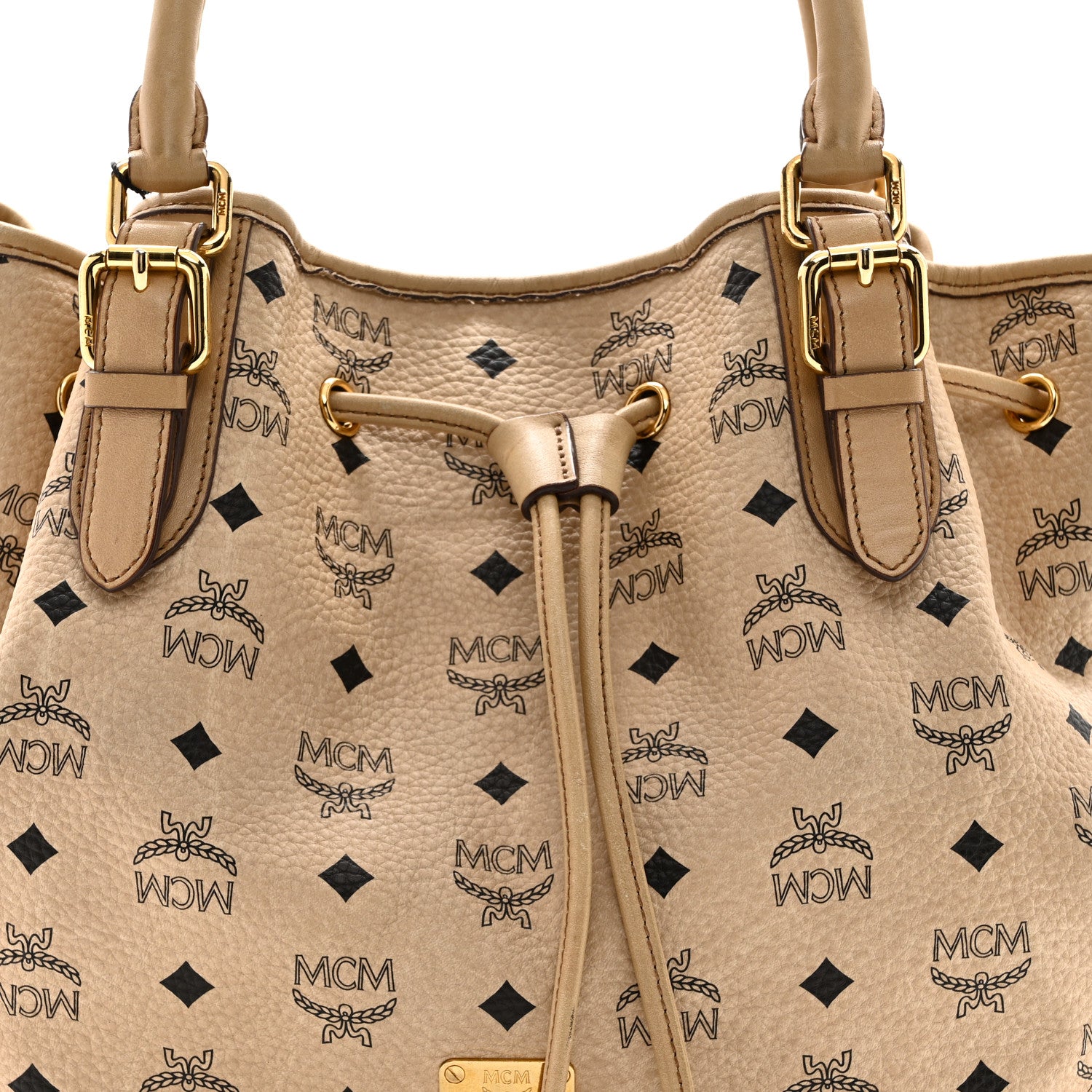 MCM Visetos Medium Drawstring Shopper Beige 7 of 9