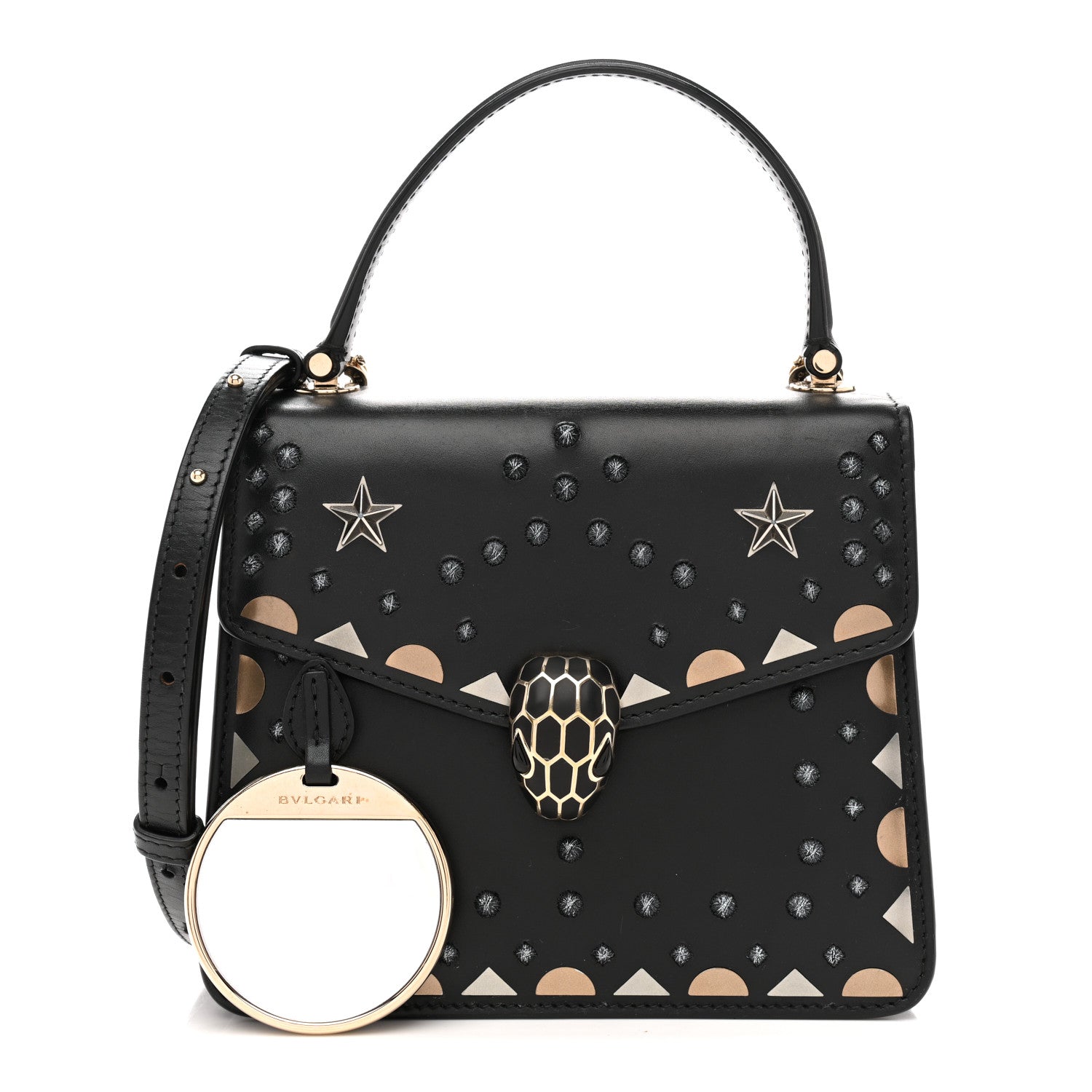 Bulgari Calfskin Studded Serpenti Forever Top Handle Black 3 of 15