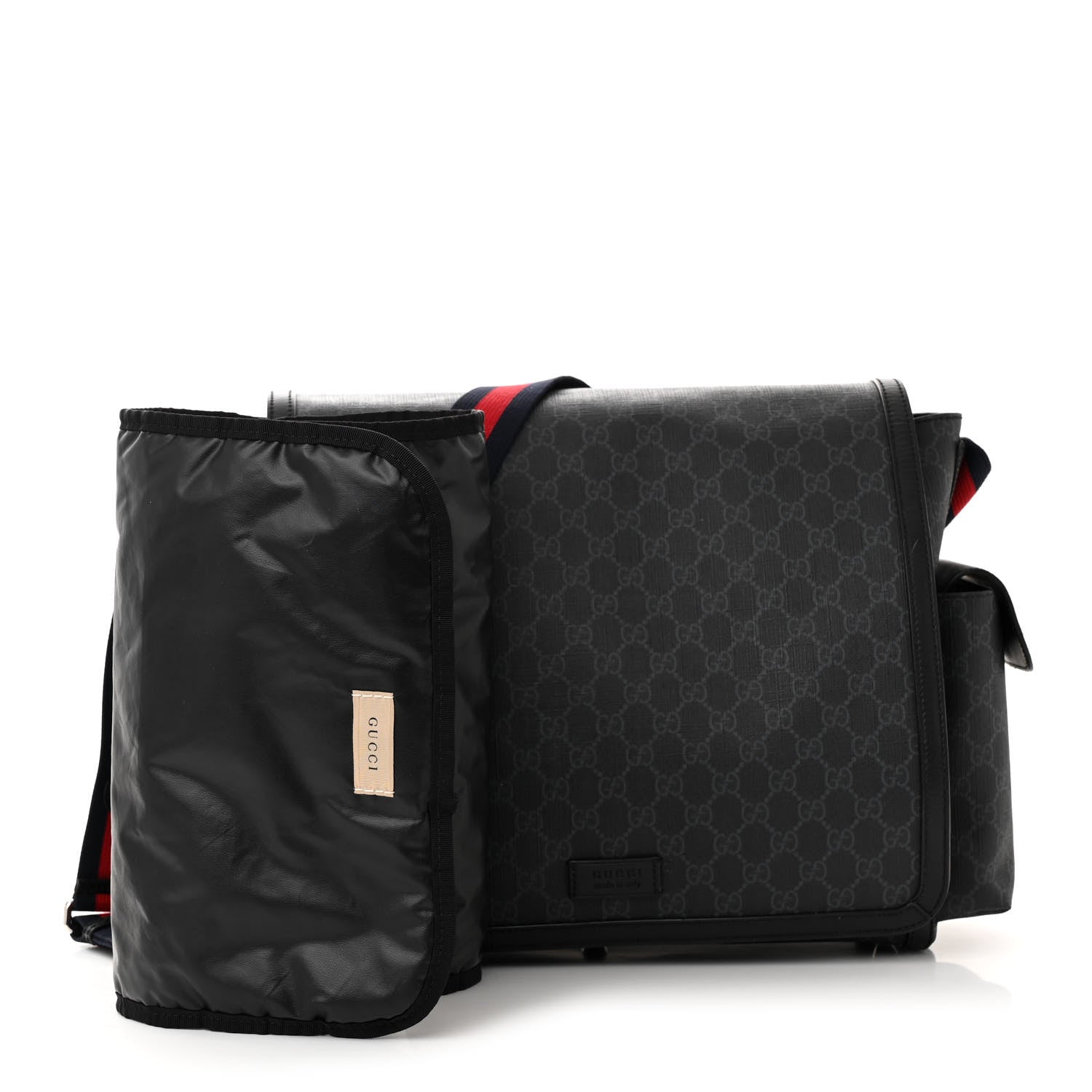 Gucci GG Supreme Monogram Web Messenger Diaper Bag Black Grey 2 of 11