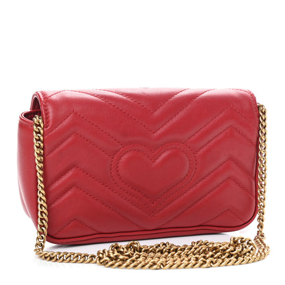 Gucci Calfskin Matelasse Super Mini GG Marmont Shoulder Bag Hibiscus Red 2 of 8