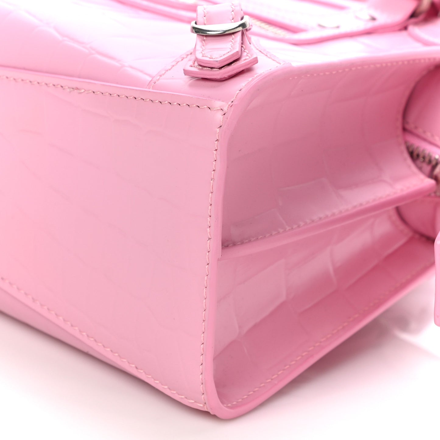 Semi Shiny Calfskin Crocodile Embossed Neo Classic Silver Hardware Mini City Pink