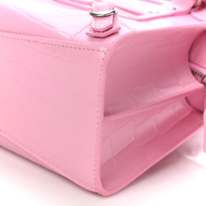 Balenciaga Semi Shiny Calfskin Crocodile Embossed Neo Classic Silver Hardware Mini City Pink 9 of 9