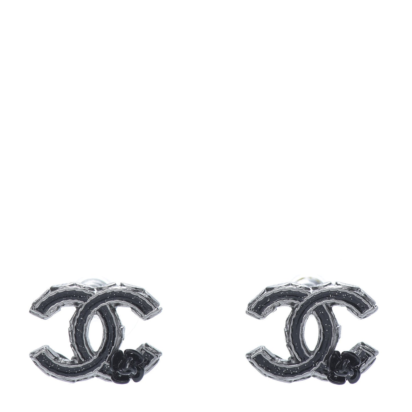 Enamel CC Camellia Earrings Ruthenium