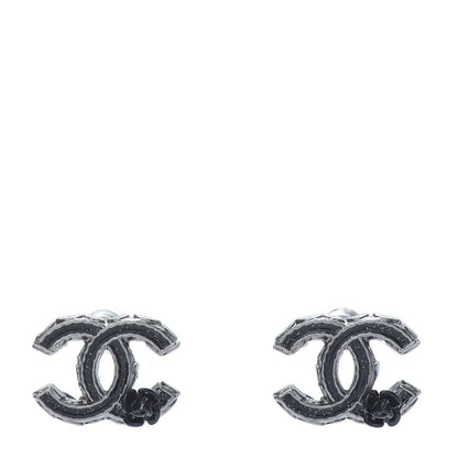Chanel Enamel CC Camellia Earrings Ruthenium 1 of 5