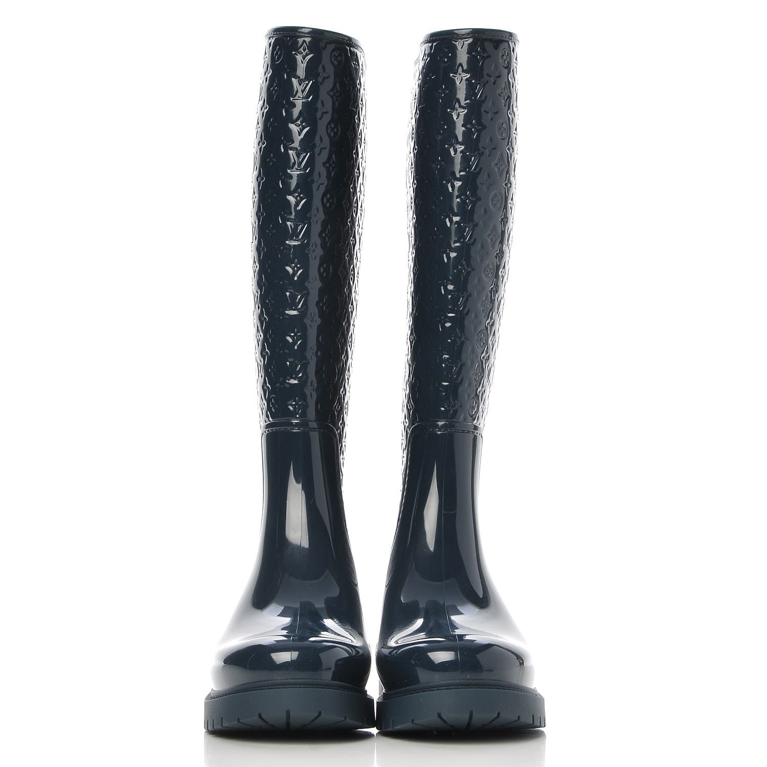 Louis Vuitton Rubber Embossed Monogram Splash Rain Boots 37 Blue 3 of 8