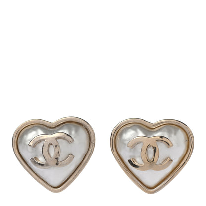 Chanel Pearl CC Heart Earrings Gold 1 of 4