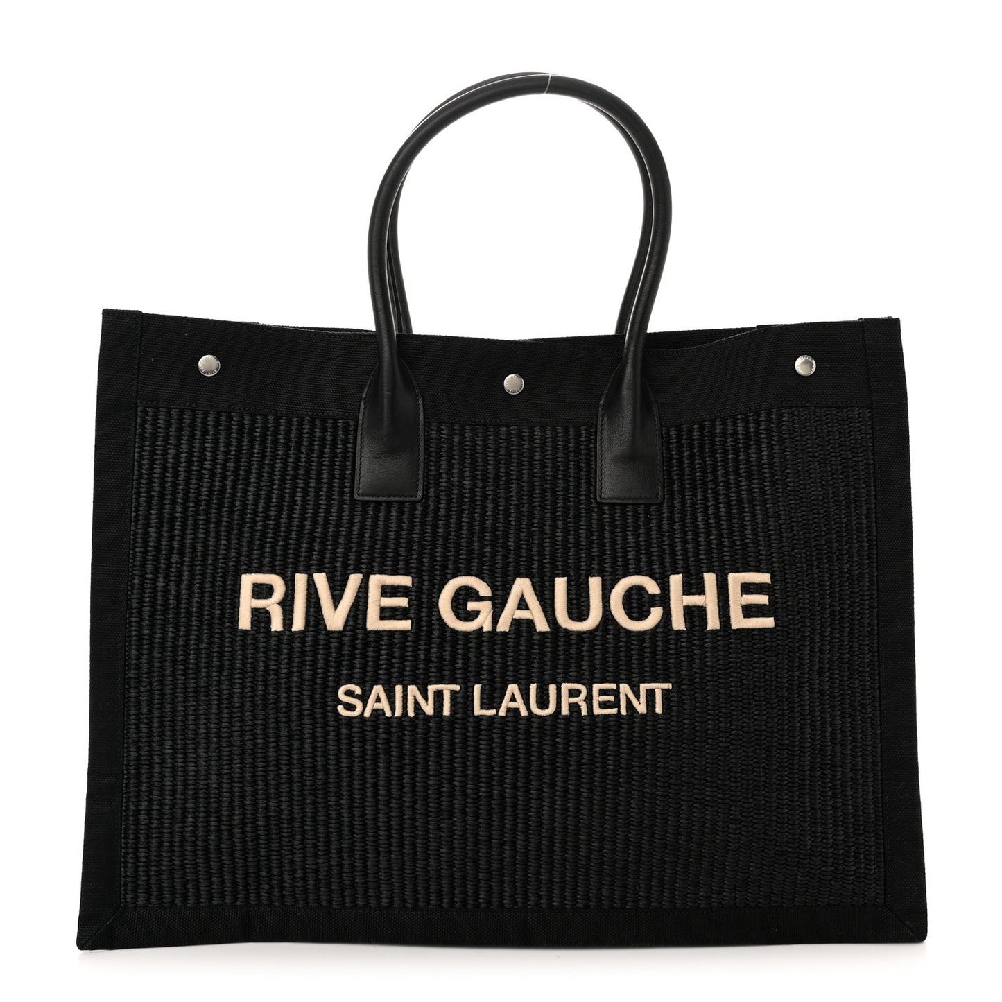 Raffia Linen Calfskin Rive Gauche Tote Black