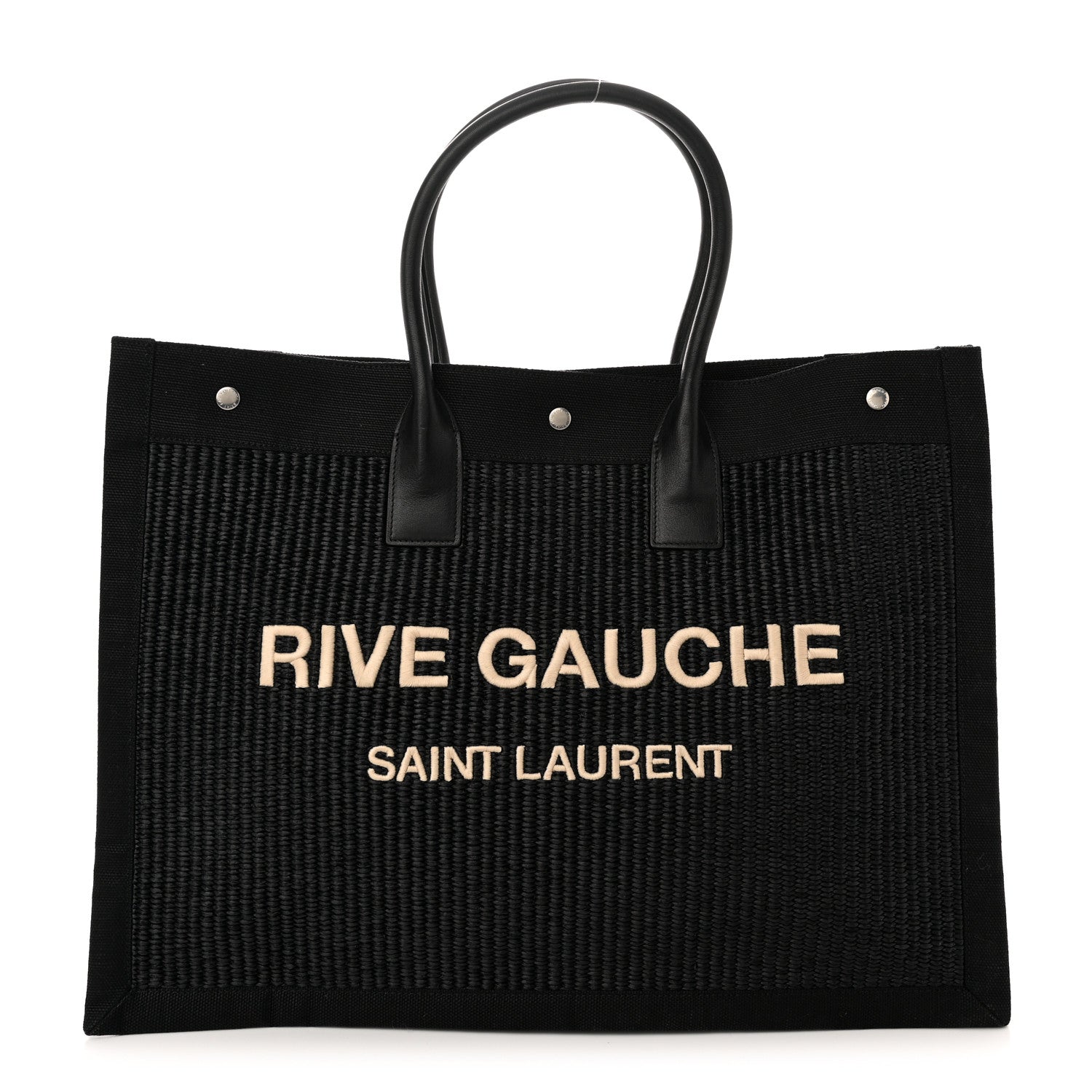 Saint Laurent Raffia Linen Calfskin Rive Gauche Tote Black 1 of 10